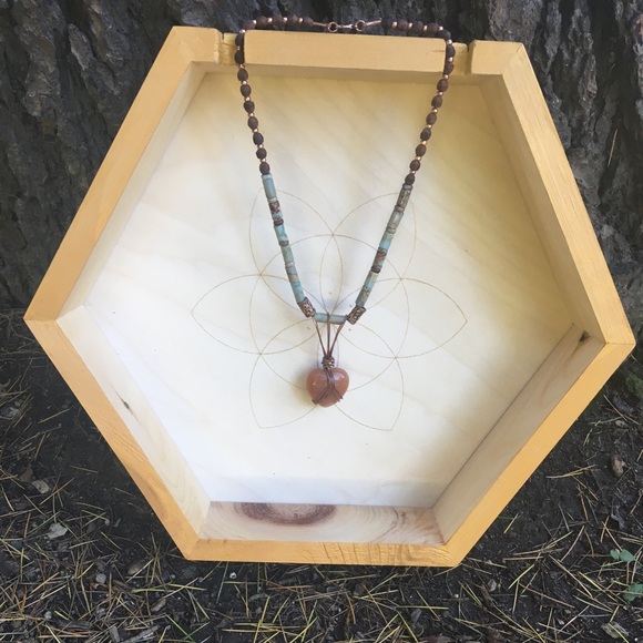 Carnelian heart wire wrapped necklace - Picture 2 of 5